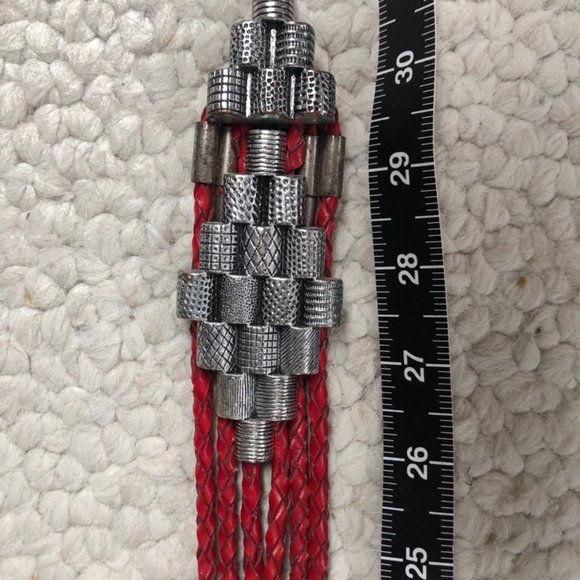 Vintage Red Leather Braided Belt with Silver - Picture 3 of 9